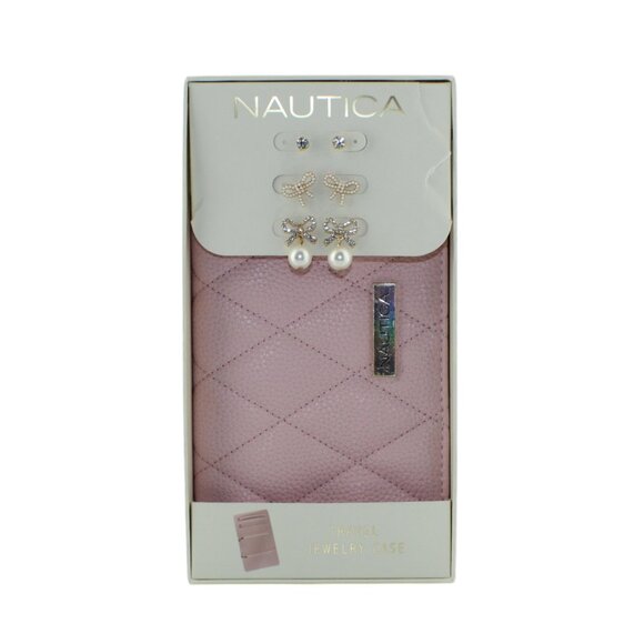 Nautica Travel Jewelry Case Gift Set with 3 Earrings Pink Organizer Box - Picture 1 of 15